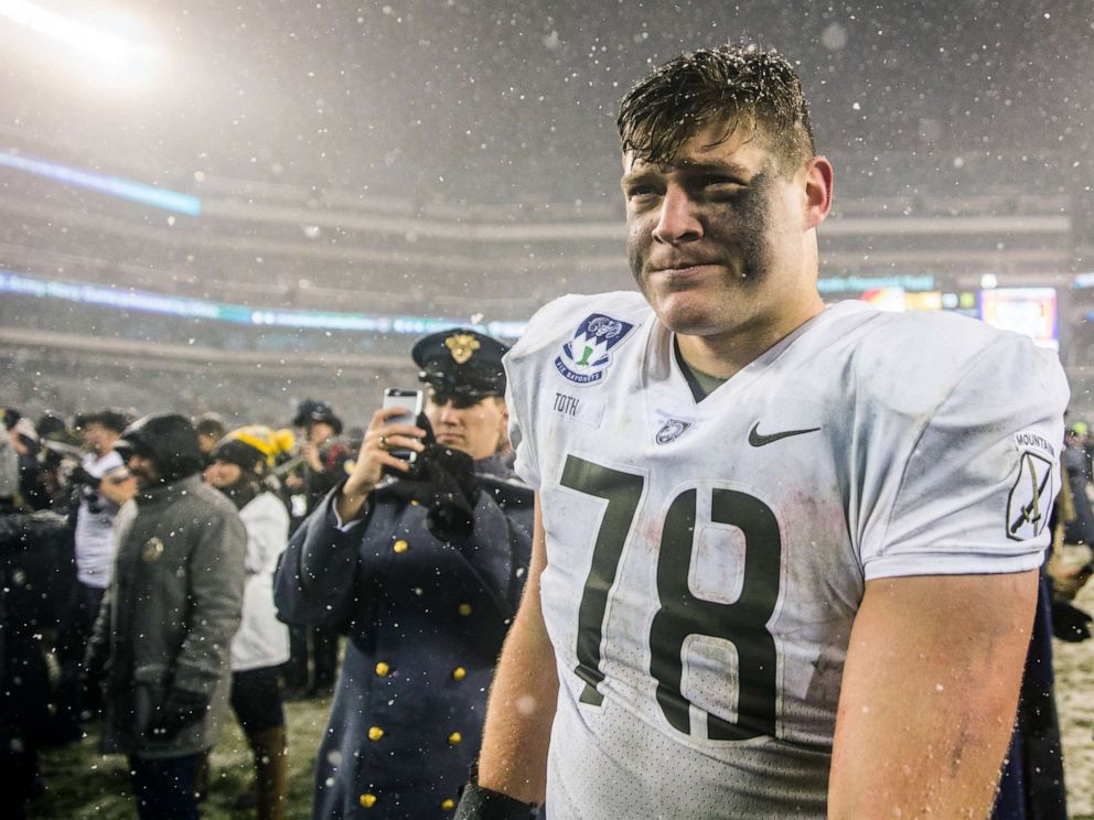 PHOTO: Brett Toth, #78 of the Army Black Knights, after Army defeated the Navy Midshipmen at Lincoln Financial Field, Dec. 9, 2017, in Philadelphia.
