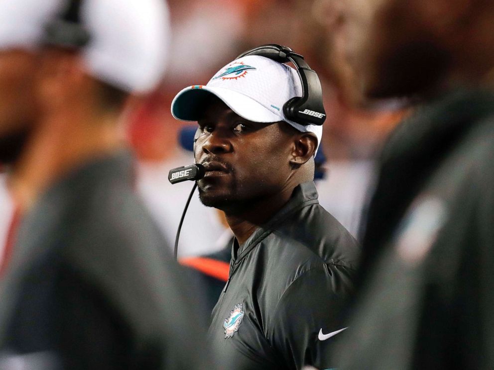 PHOTO: Head Coach Brian Flores of the Miami Dolphins on the sidelines during a preseason game against the Tampa Bay Buccaneers at Raymond James Stadium on August 16, 2019 in Tampa, Florida.