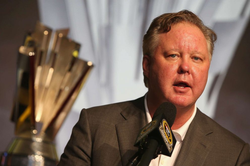 PHOTO: In this file photo, CEO and Chairman of NASCAR Brian France speaks at the driver's meeting prior to the NASCAR Sprint Cup Series Ford EcoBoost 400 at Homestead-Miami Speedway, Nov. 20, 2016, in Homestead, Fla.