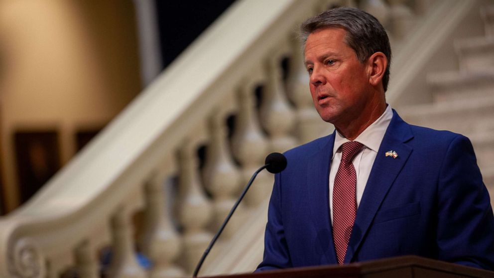 PHOTO: Governor Brian Kemp holds a press conference at the Georgia State Capitol in Atlanta, July 17, 2020.