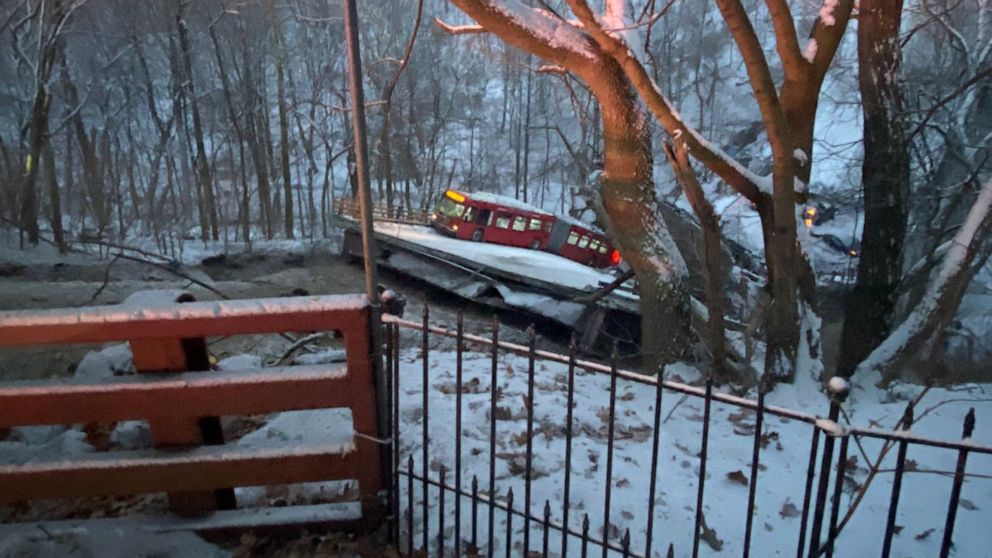 PHOTO: The scene of a bridge collapse near Frick Park in Pittsburgh, Jan. 28, 2022.