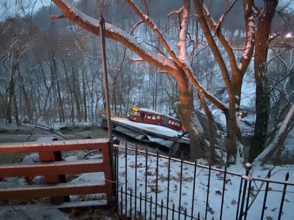 PHOTO: The scene of a bridge collapse near Frick Park in Pittsburgh, Jan. 28, 2022.