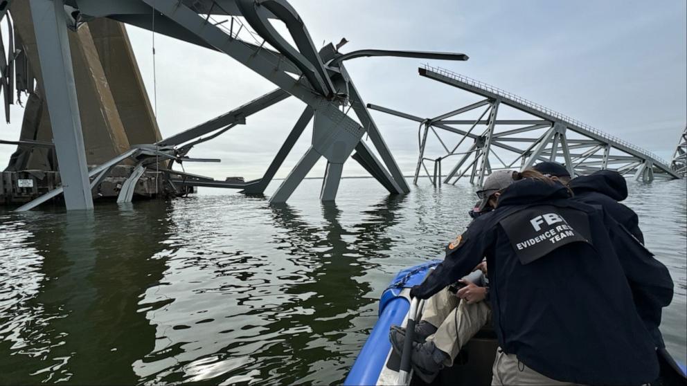 PHOTO: FBI divers assisting in the search and rescue at the Francis Scott Key Bridge in Baltimore on March 26,2024.