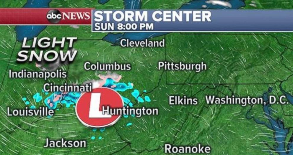 PHOTO: A minor system will move through the Midwest on Sunday night and Mid-Atlantic on Monday morning, but no accumulation is expected.