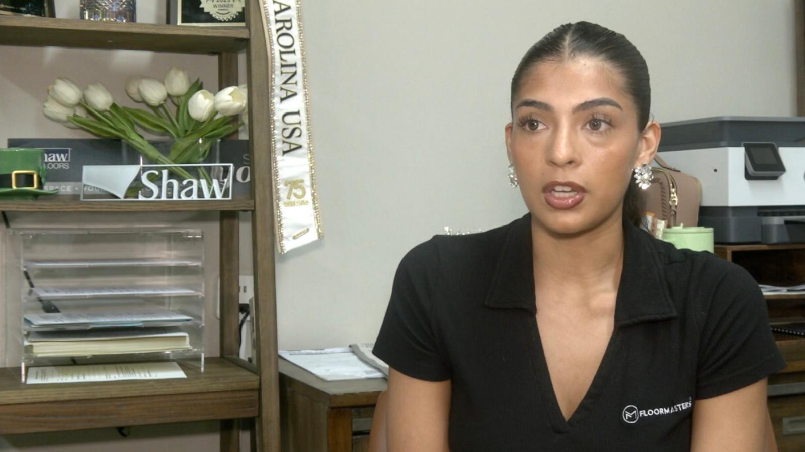 PHOTO: In this screen grab from a video, newly-crowned Miss North Carolina, Brittany Boltinhouse, speaks with ABC affiliate WWAY in July, 2026.