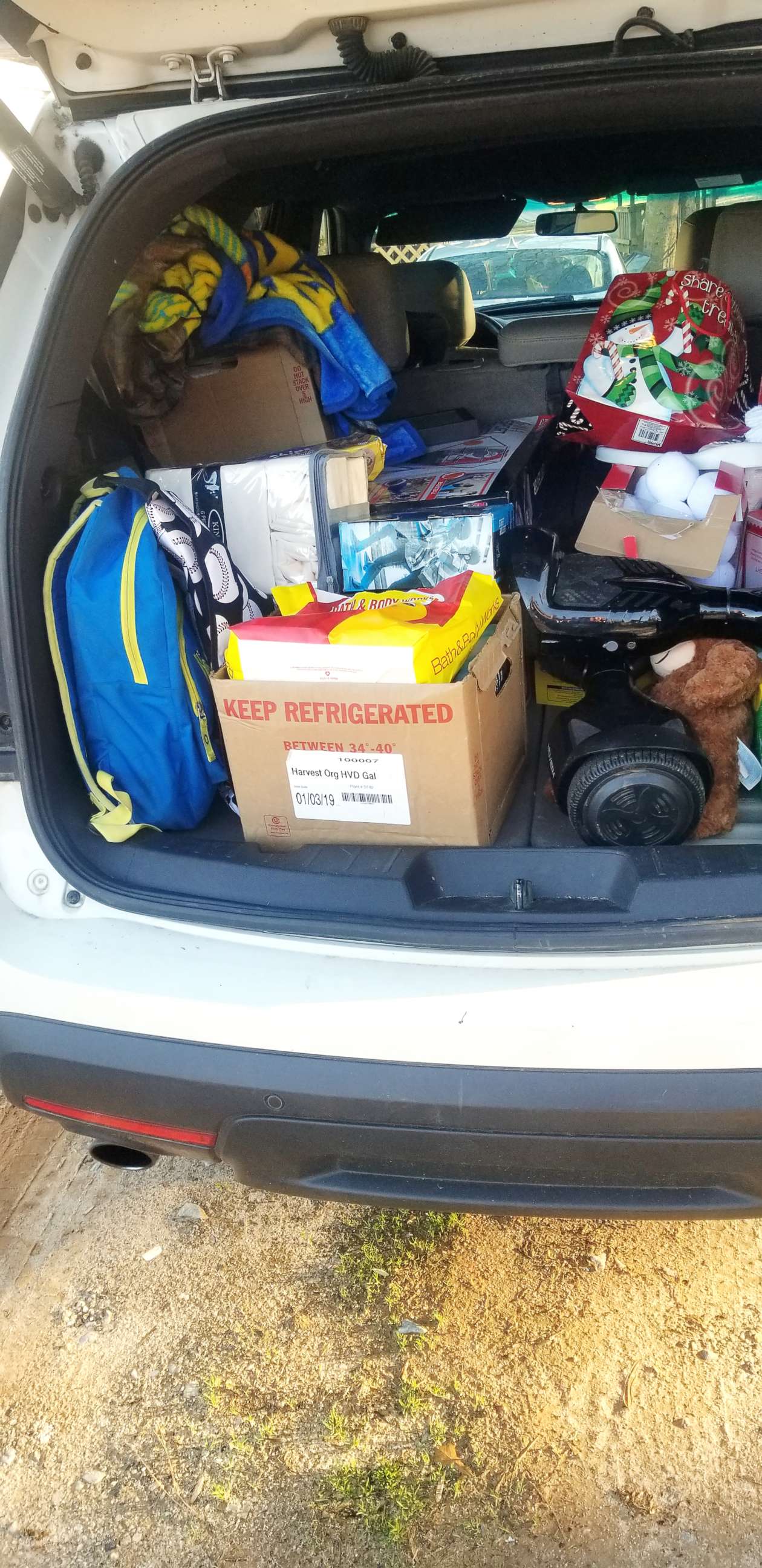PHOTO: Brittany Croston says she is storing her sons Christmas gifts in the car because they have nowhere to put them until they can get into their new house. 