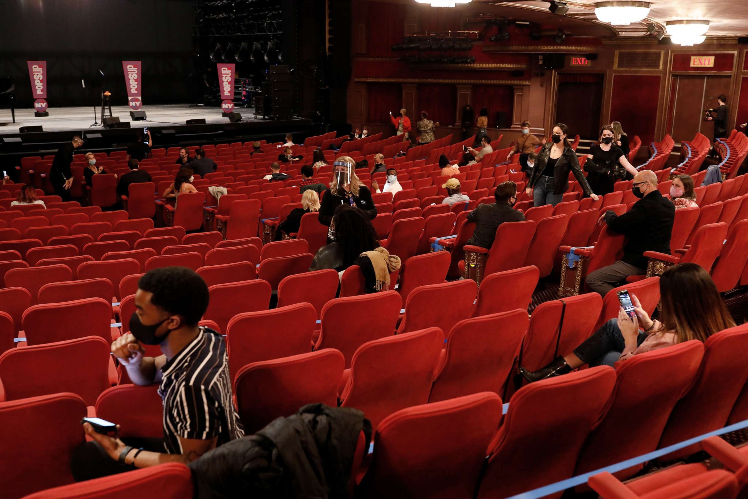 PHOTO: Guests arrive for a NY PopsUp event at the Broadway Theatre on April 10, 2021 in New York City.