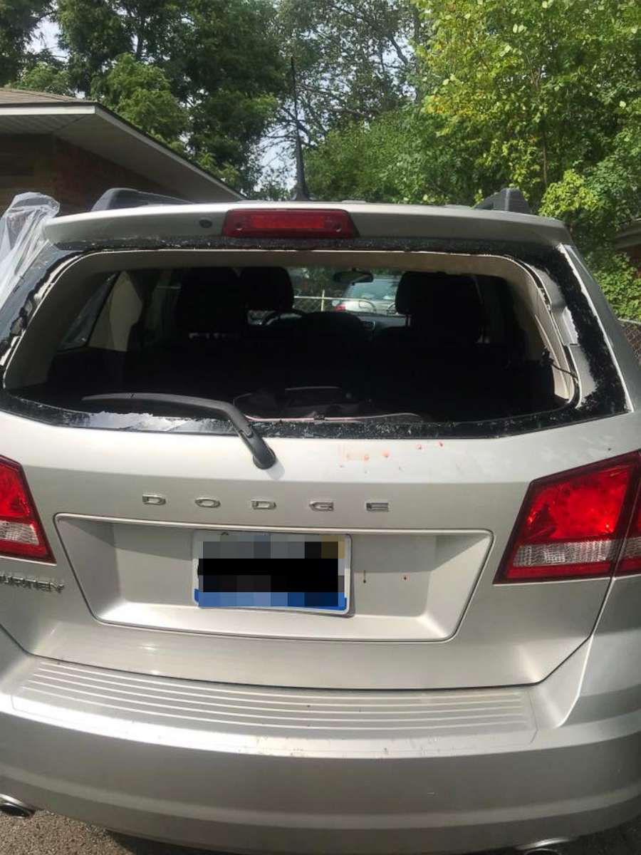 PHOTO: Lacey Guyton said she broke her car's back windshield after her child was locked inside in Michigan, Aug. 18, 2018.