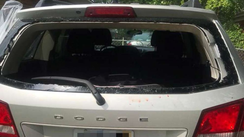 PHOTO: Lacey Guyton said she broke her car's back windshield after her child was locked inside in Michigan, Aug. 18, 2018.