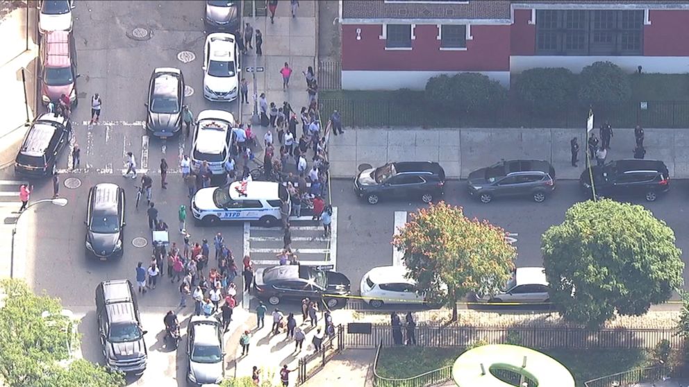 PHOTO: Two teenagers were stabbed, one fatally, at P.S. 67 in the Bronx borough of New York, Sept. 27, 2017.