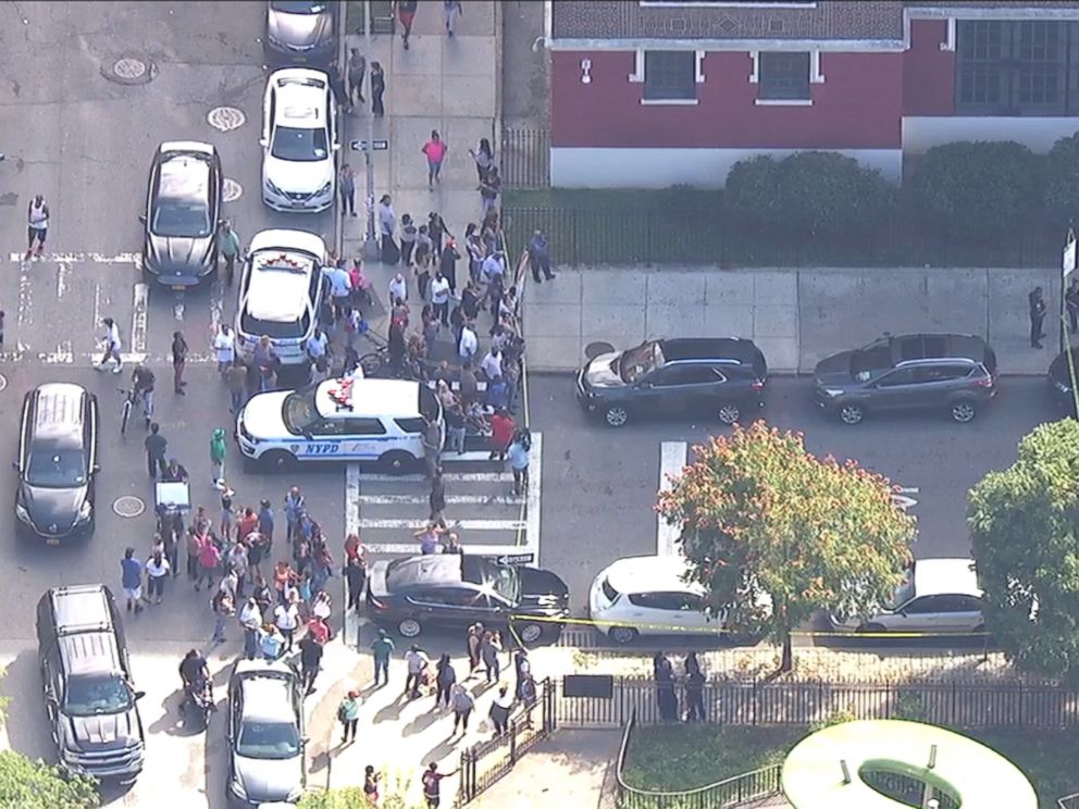PHOTO: Two teenagers were stabbed, one fatally, at P.S. 67 in the Bronx borough of New York, Sept. 27, 2017.