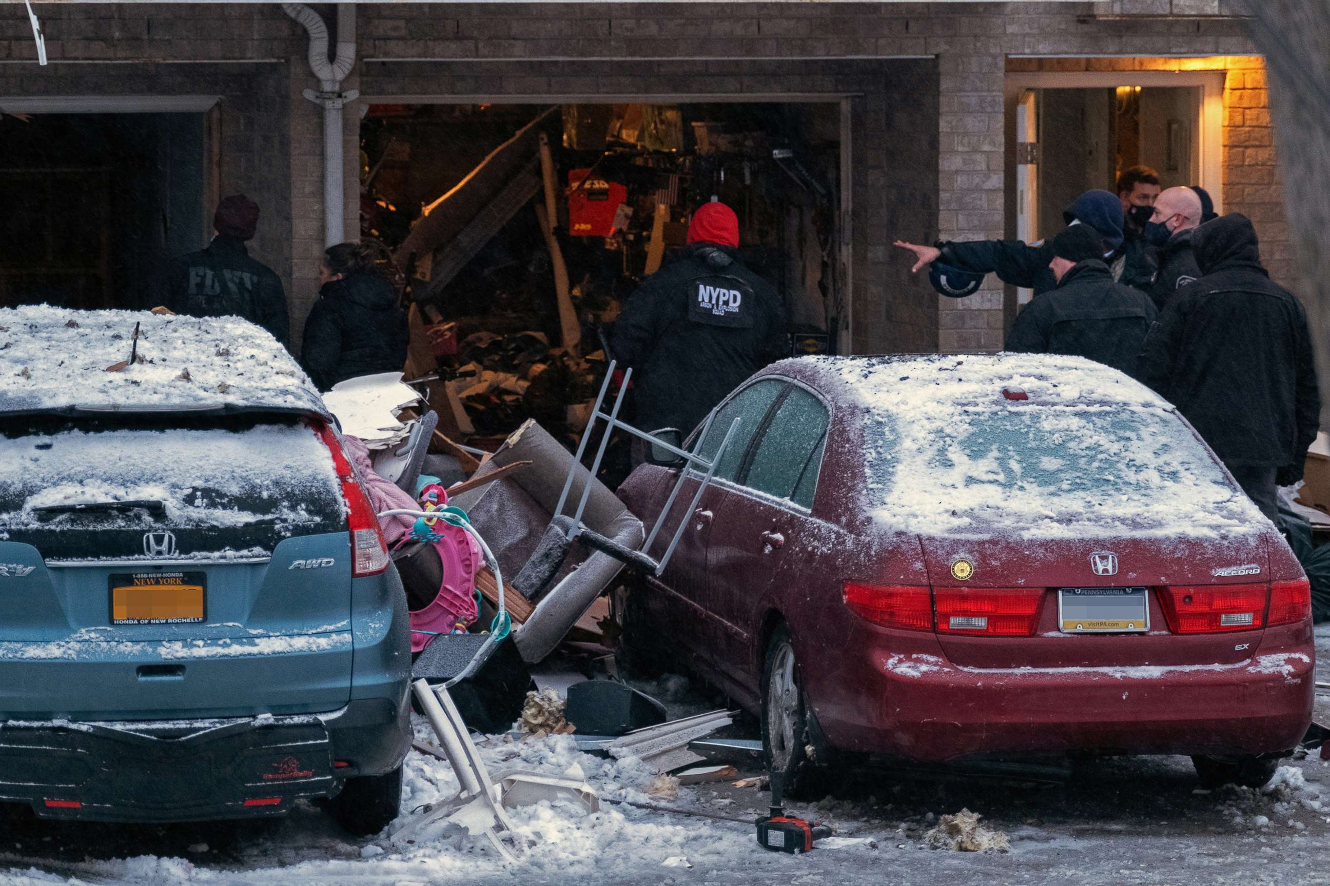 PHOTO: Investigators inspect the scene of an explosion in the Bronx on Feb. 18, 2021, in New York.