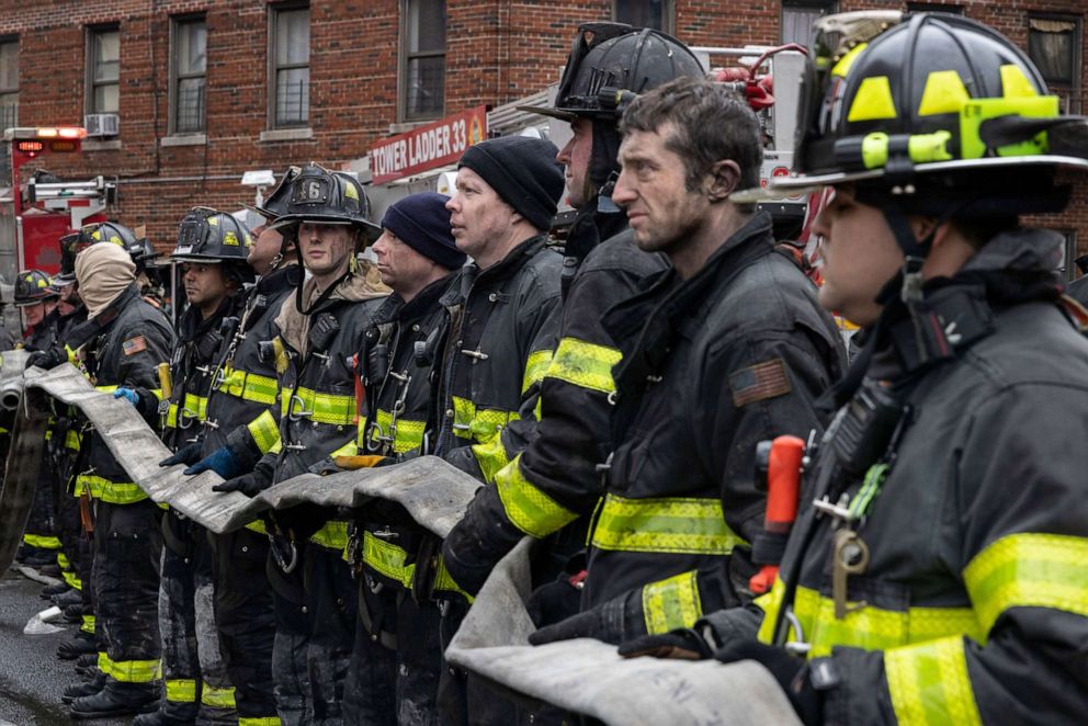 PHOTO: Firefighters work at the scene of a fatal fire at an apartment building in the Bronx, Jan. 9, 2022, in New York.