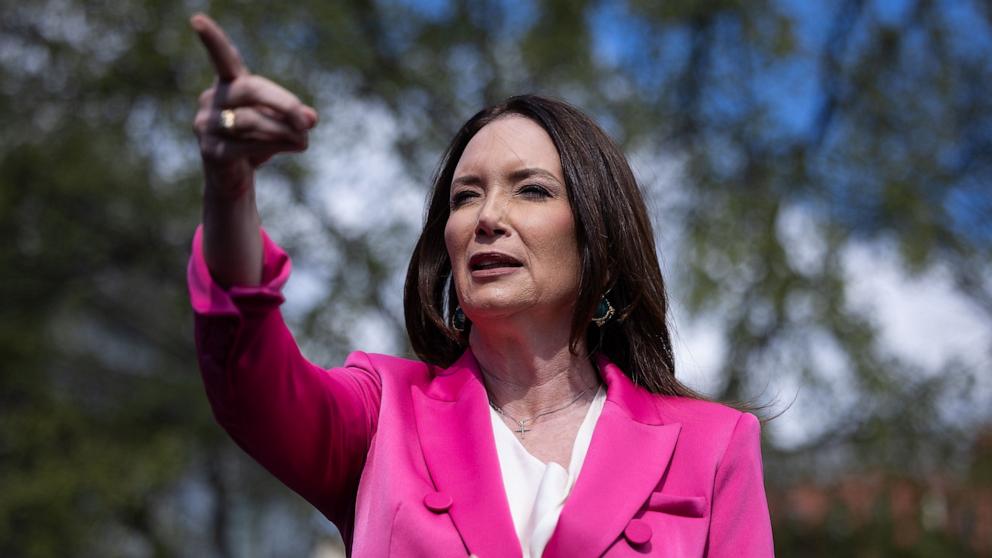 PHOTO: Agriculture Secretary Brooke Rollins speaks to reporters outside the White House in Washington, Mar. 26, 2025.