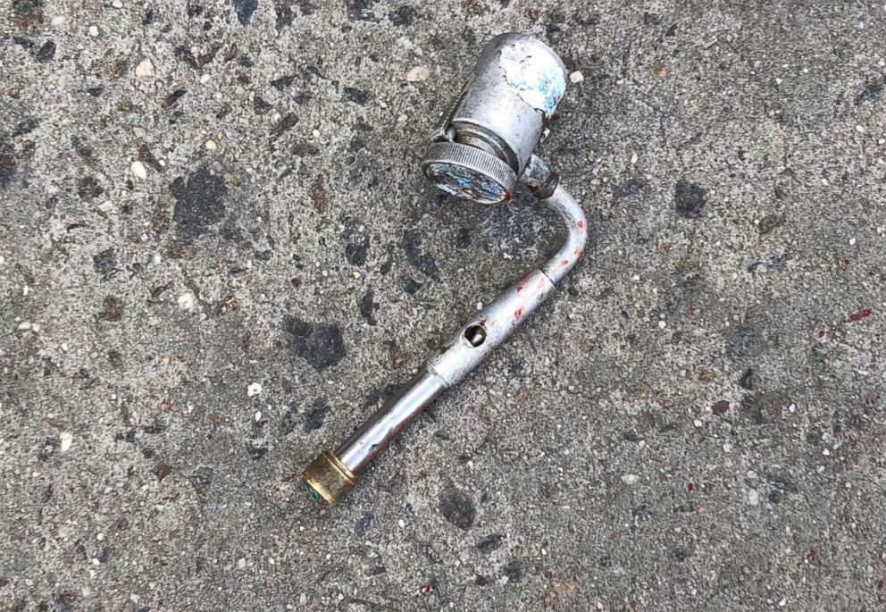 PHOTO: A metal object at the scene where police officers fatally shot a man who was reported to be threatening people with a gun, which turned out to be a metal pipe that police mistook for a firearm, on April 4, 2018, in the Brooklyn borough of New York.