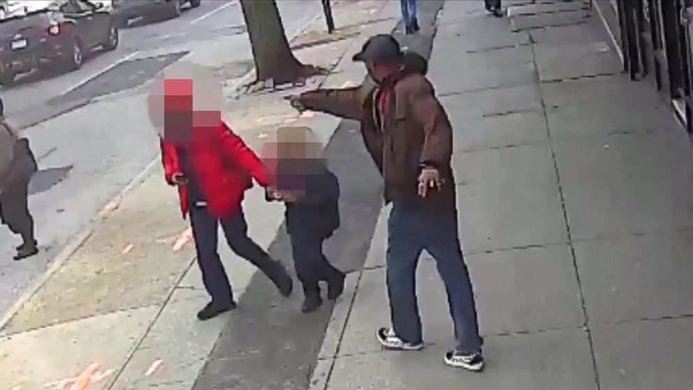 PHOTO: Saheed Vassell points a metal pipe at a pedestrian in Brooklyn, New York, April 4, 2018, in a still image from surveillance video released by the New York Police Department on April 5, 2018.