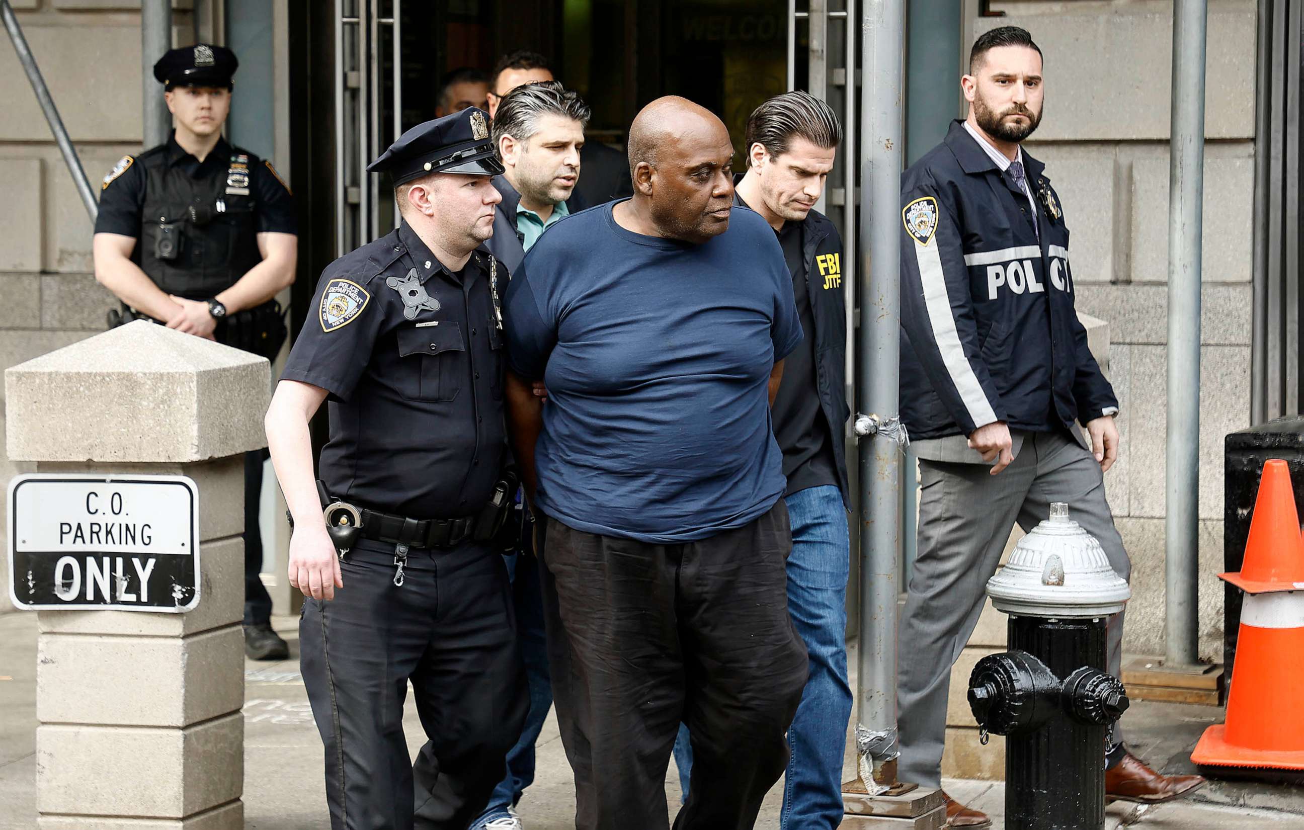 PHOTO: FILE - Suspected subway shooter, Frank James is escorted out by the FBI and NYPD officers from the 9th Precinct after having been arrested for his role in the attack at the 36th St subway station in Brooklyn, April 13, 2020 in New York City.