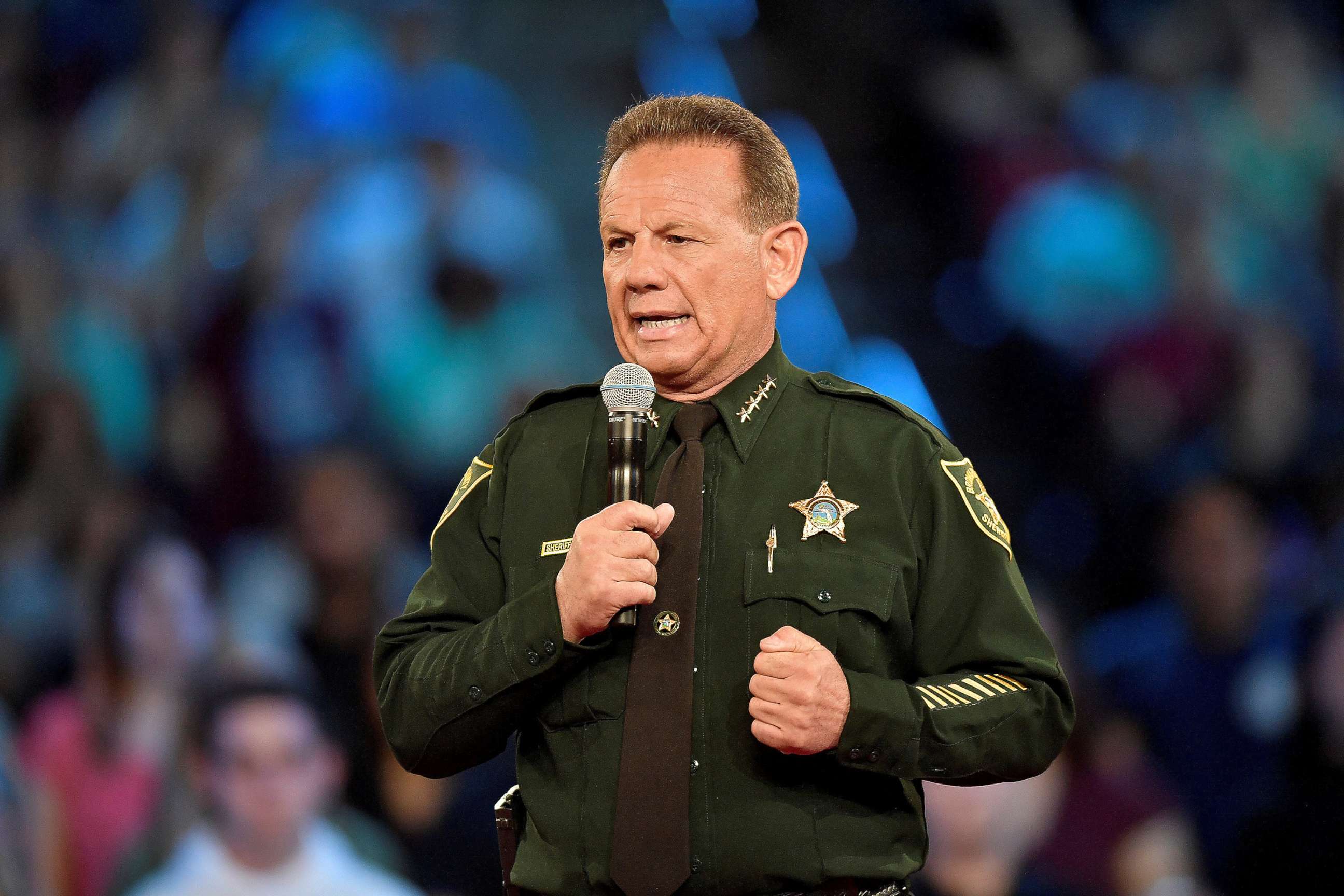 PHOTO: Broward County Sheriff Scott Israel speaks before the start of a CNN town hall meeting at the BB&T Center in Sunrise, Fla., Feb. 21, 2018.