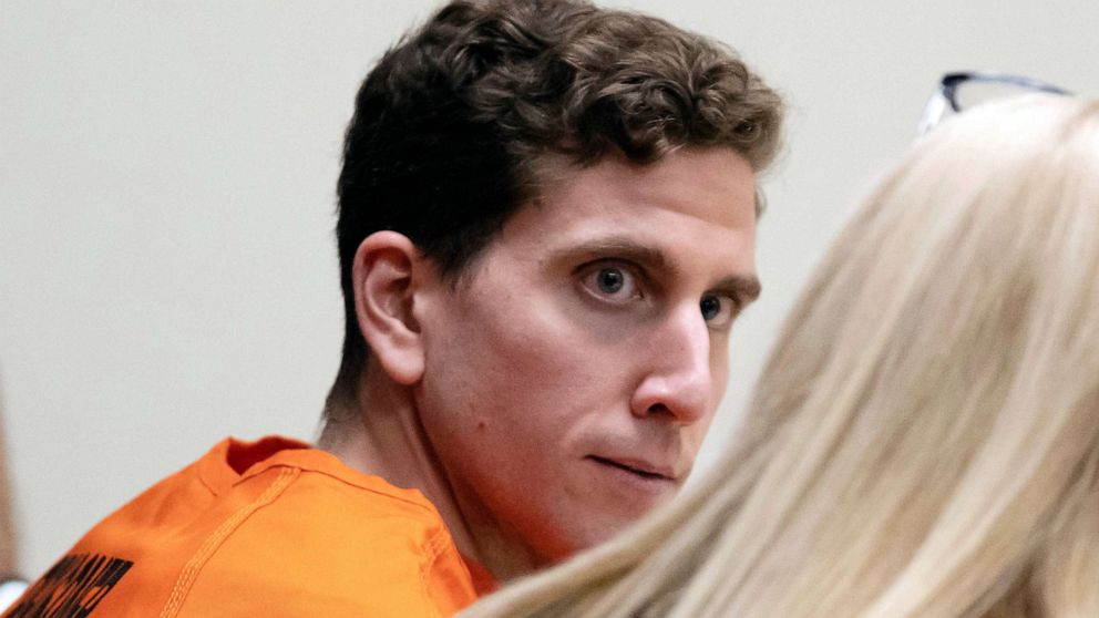 PHOTO: Bryan Kohberger, left, who is accused of killing four University of Idaho students in November 2022, looks toward his attorney, public defender Anne Taylor, right, during a hearing in Latah County District Court, Jan. 5, 2023, in Moscow, Idaho.