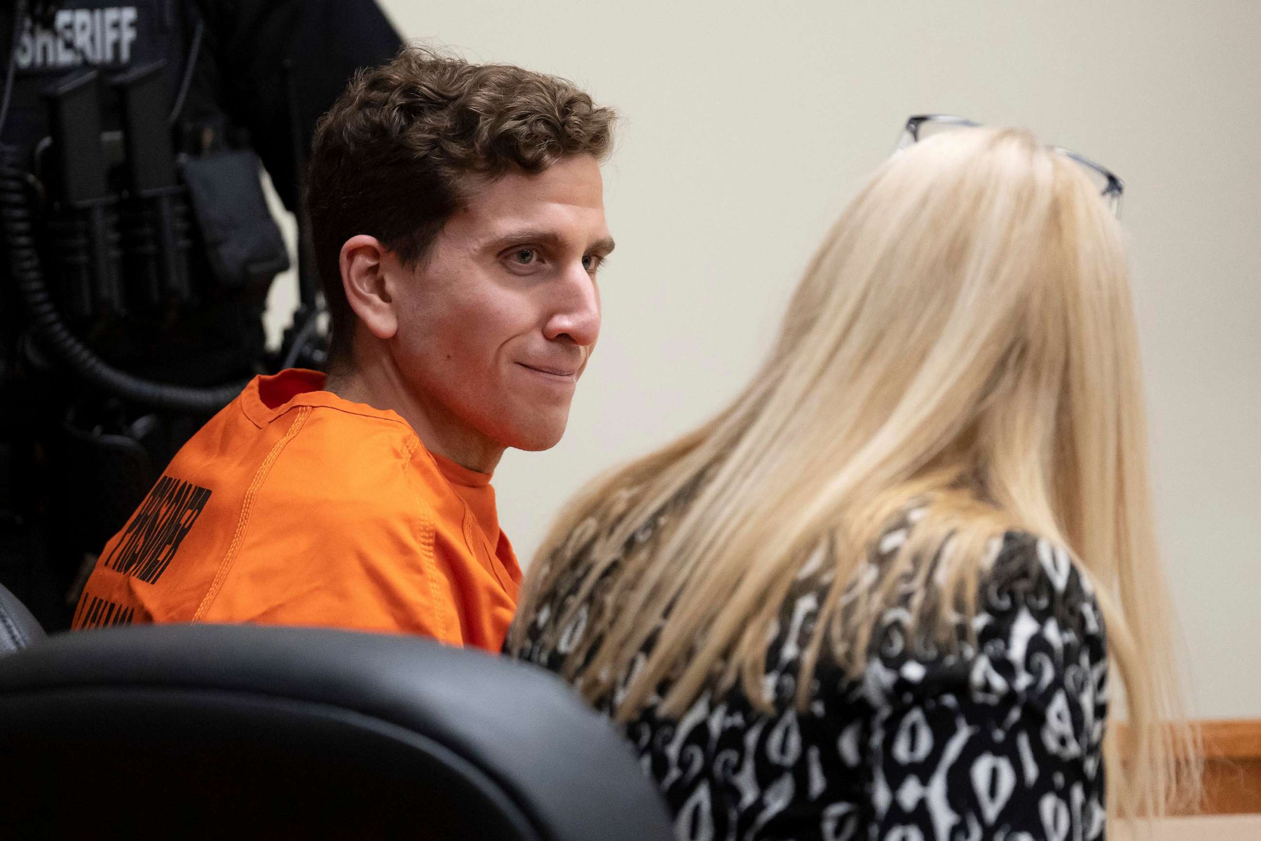 PHOTO: Bryan Kohberger, left, who is accused of killing four University of Idaho students in Nov. 2022, looks toward his attorney, public defender Anne Taylor, right, during a hearing in Latah County District Court, Jan. 5, 2023, in Moscow, Idaho.