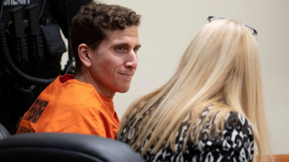 PHOTO: Brian Kochberger, left, who is accused of killing four University of Idaho students in November 2022, looks to his attorney, Public Defender Ann Taylor, right, during a hearing in Latta County Circuit Court, Jan. 5 2023, in Moscow, Idaho.