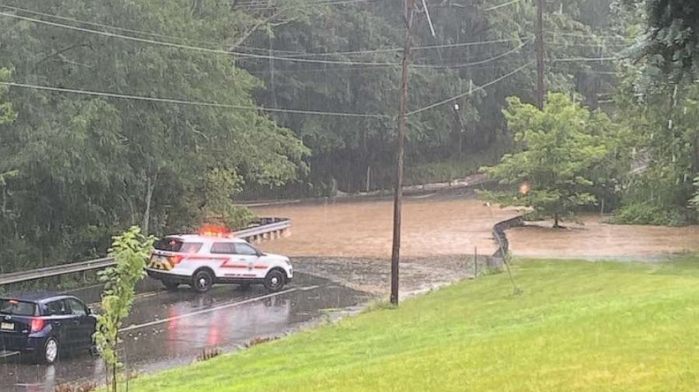 PHOTO: Flooding is seen here in Newtown Pennsylvania after some severe storms, July 16, 2023.