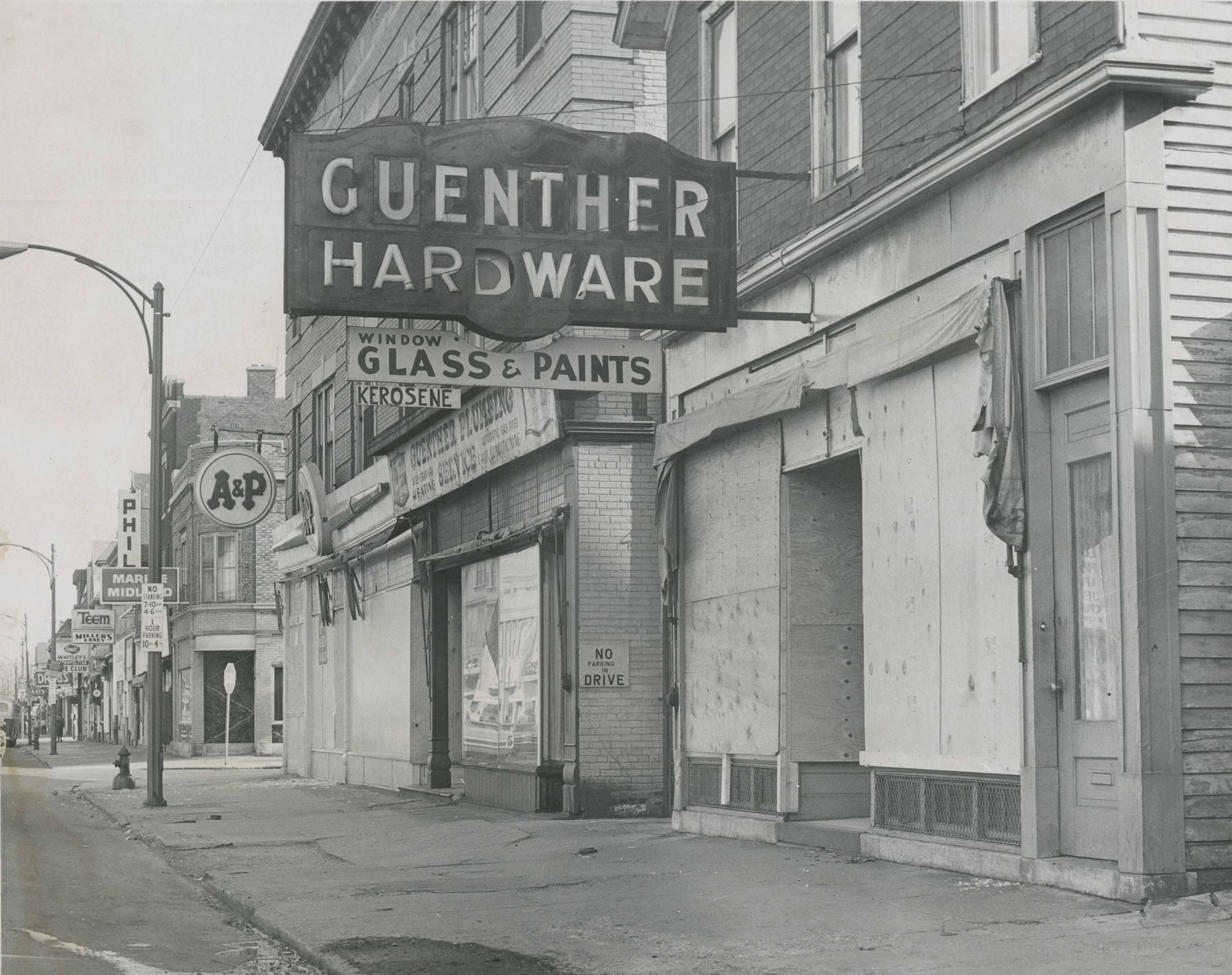 PHOTO: Guenther Hardware at 1279 Jefferson Ave. boarded up after the 1967 race riot on the east side of Buffalo, New York.