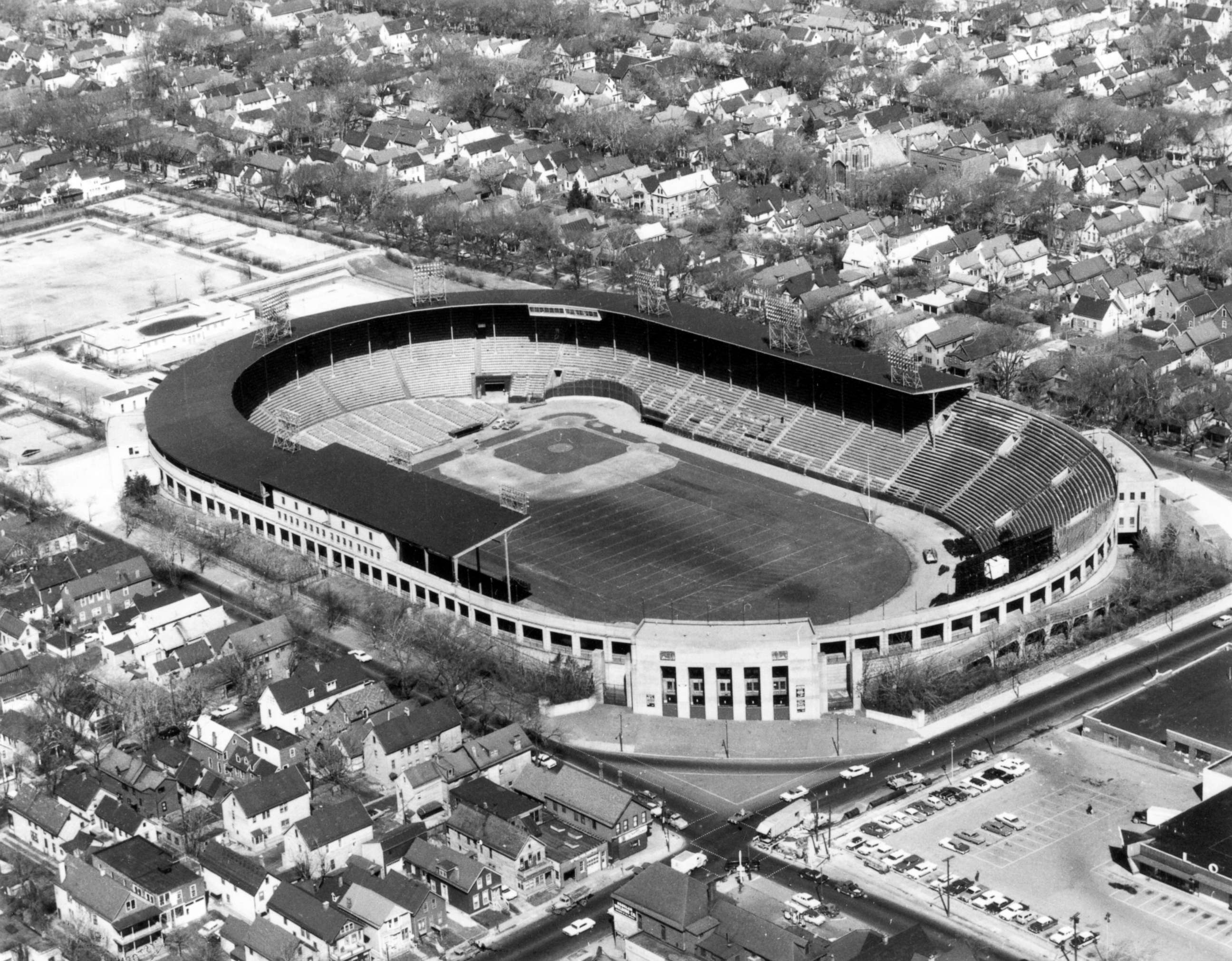PHOTO: Aerial view of War Memorial Stadium at the corner of Jefferson and Best, in Buffalo, New York.