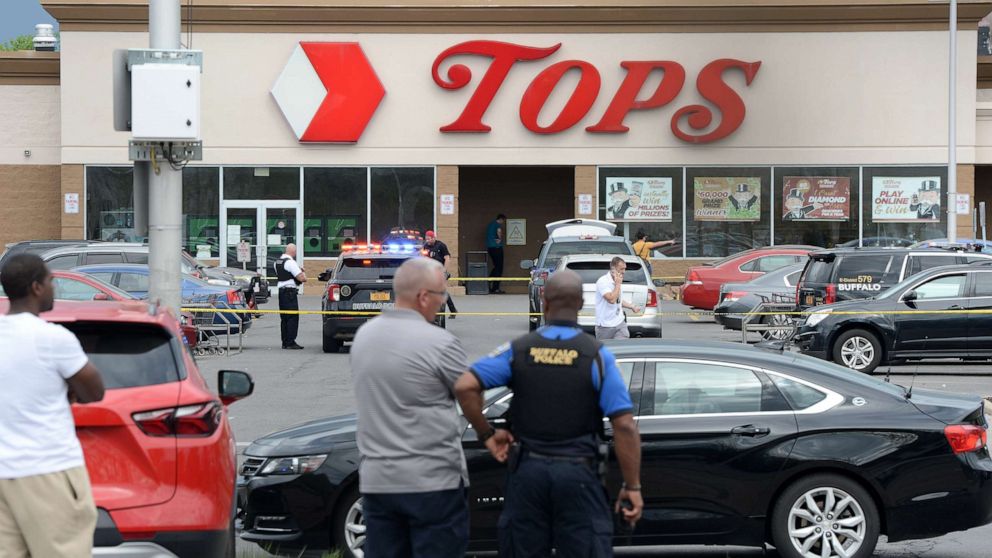 PHOTO: Buffalo Police at the scene of a mass shooting at a Tops Friendly Market, May 14, 2022, in Buffalo, N.Y.