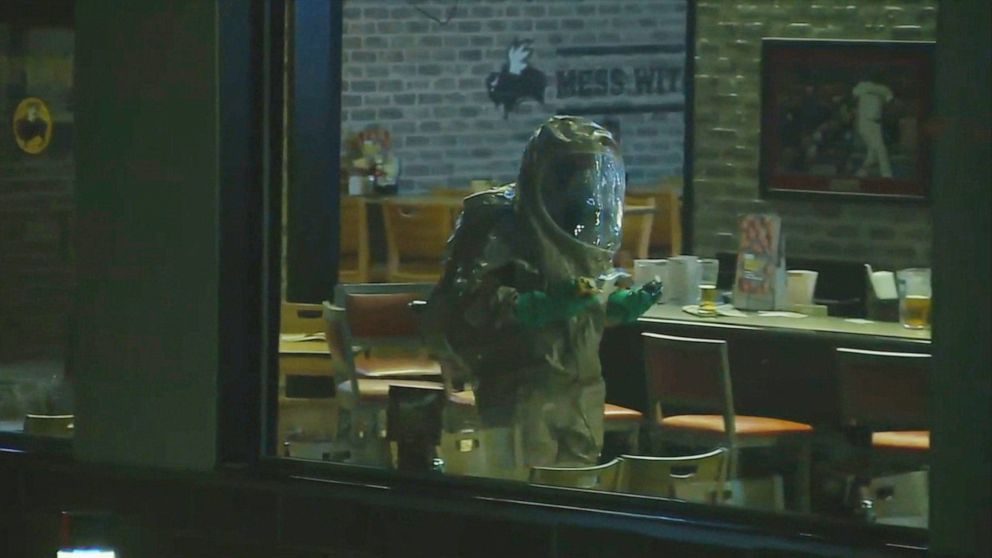 PHOTO: A chemical incident at a Buffalo Wild Wings restaurant in Burlington, Mass, on Nov. 7, 2019.