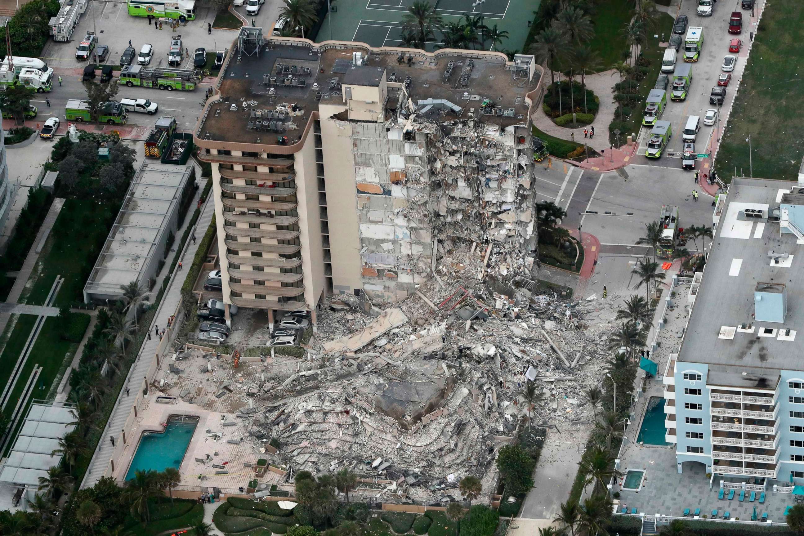 PHOTO: Debris fills the lot where the 12-story oceanfront Champlain Towers South Condo collapsed early Thursday, June 24, 2021 in Surfside, Fla., about 6 miles north of Miami Beach.