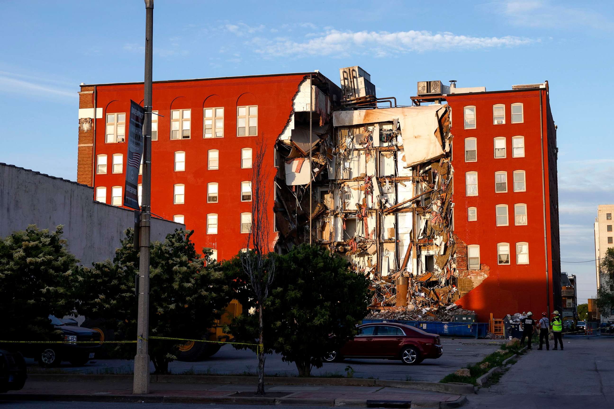 PHOTO: Emergency crews work the scene of a partial apartment building collapse on May 28, 2023, in Davenport, Iowa.