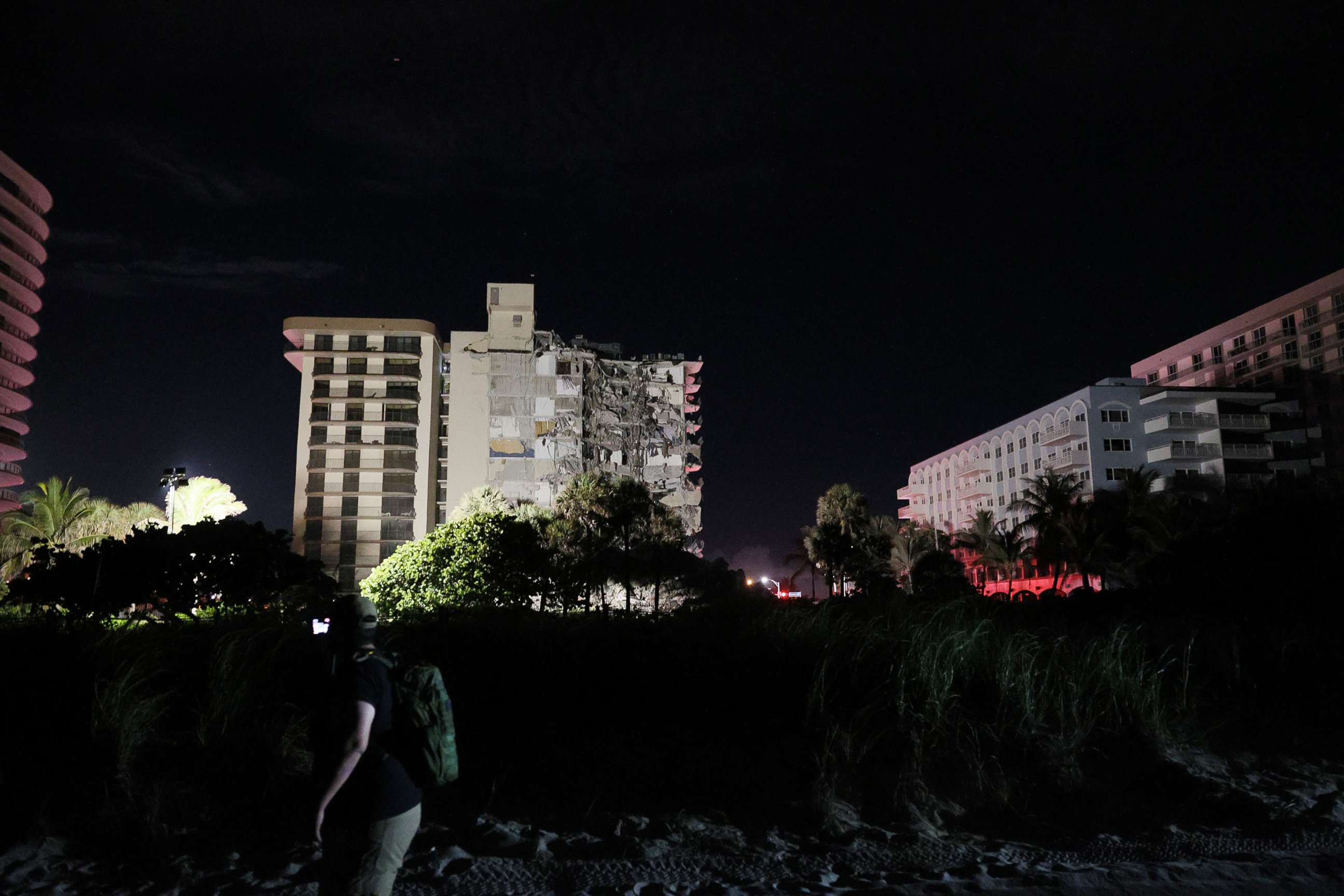 PHOTO: A portion of the 12-story Champlain Towers South tower collapsed on June 24, 2021 in Surfside, Fla.