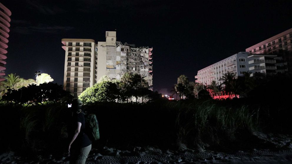 PHOTO: A portion of the 12-story condo tower crumbled to the ground during a partial collapse of the building on June 24, 2021 in Surfside, Fla.