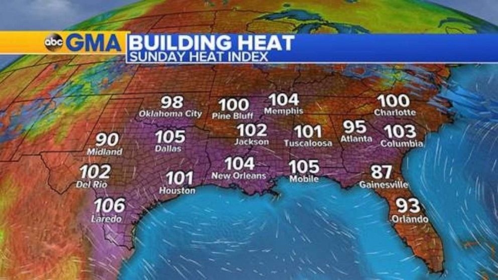 PHOTO: Heat will continue to build for the entire South heading into the work week.