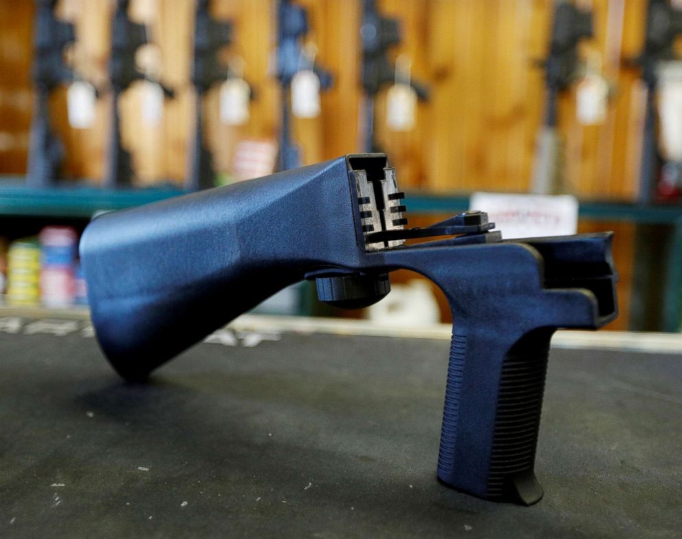PHOTO: A bump fire stock that attaches to a semi-automatic rifle to increase the firing rate ispictured in Orem, Utah, Oct. 4, 2017. 