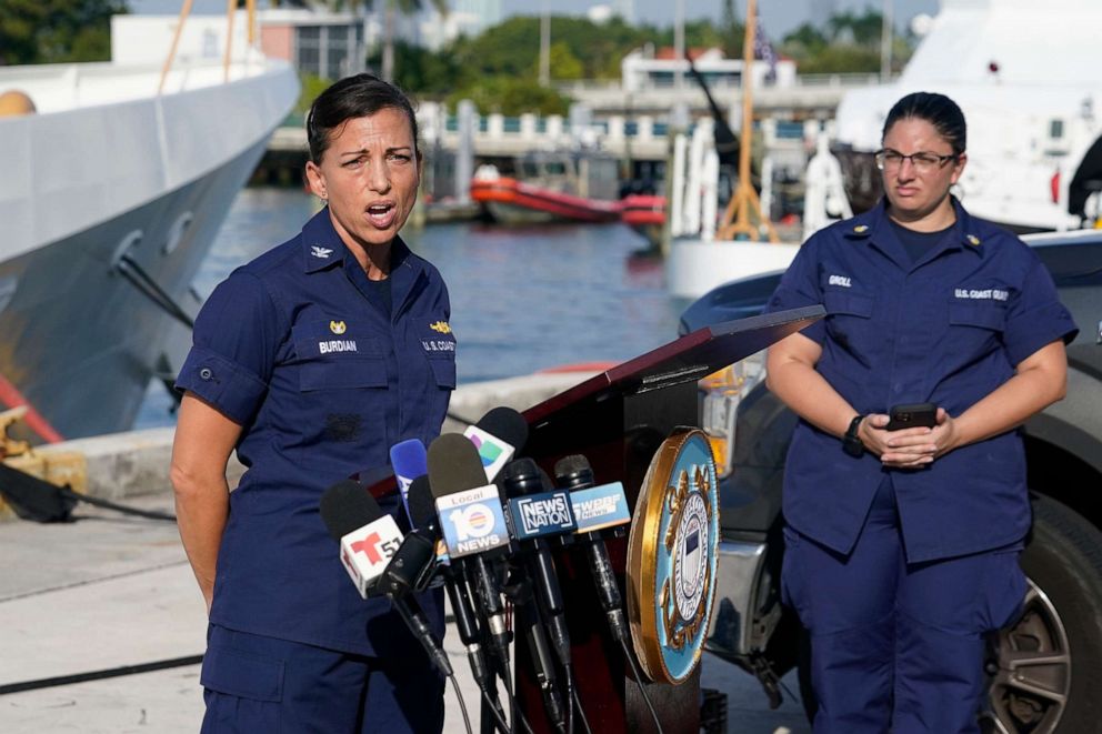 PHOTO: U.S. Coast Guard Captain Jo-Ann F. Burdian discusses the search for 38 missing migrants at a news conference, Jan. 26, 2022, in Miami Beach, Fla.