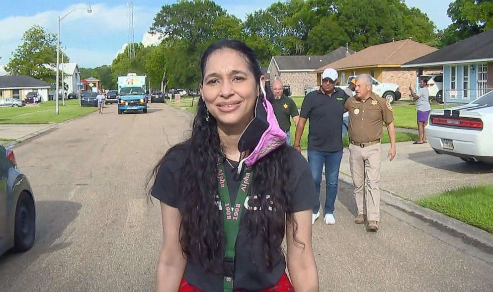 PHOTO: Executive Director of the Truce program Aishala Burgess talks with ABC News about the community outreach efforts during a walk with police in East Baton Rouge Parish, La., June 28, 2021.