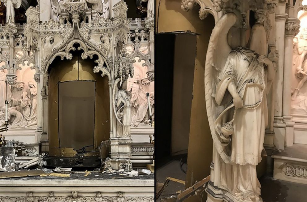 PHOTO: Burglars cut through a metal case to steal the million-dollar tabernacle and knocked the head off a statue at Saint Augustine Roman Catholic Church in Brooklyn, N.Y.