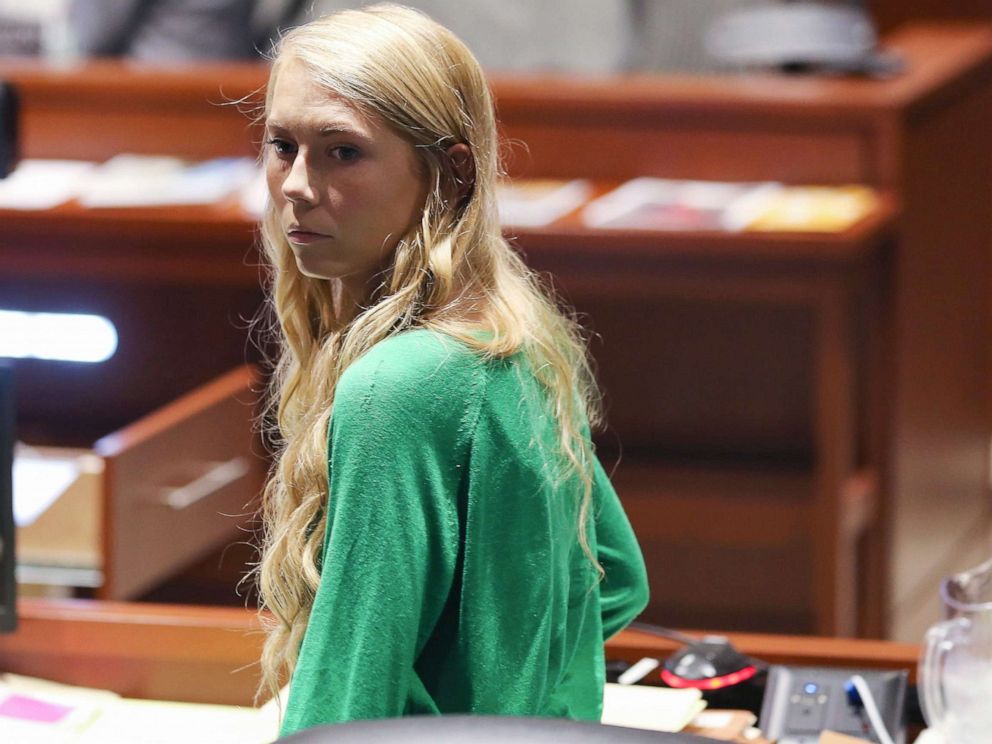 PHOTO: Brooke Sylar Richardson stands during a break during court proceedings, Sept. 11, 2019, at Warren County Common Pleas Court in Lebanon, Ohio. Richardson is accused of killing and burying her newborn daughter in the backyard of her home.