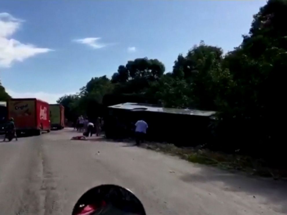 PHOTO: At least 12 people were killed in a tour bus crash on Mexicos Yucatan Peninsula.