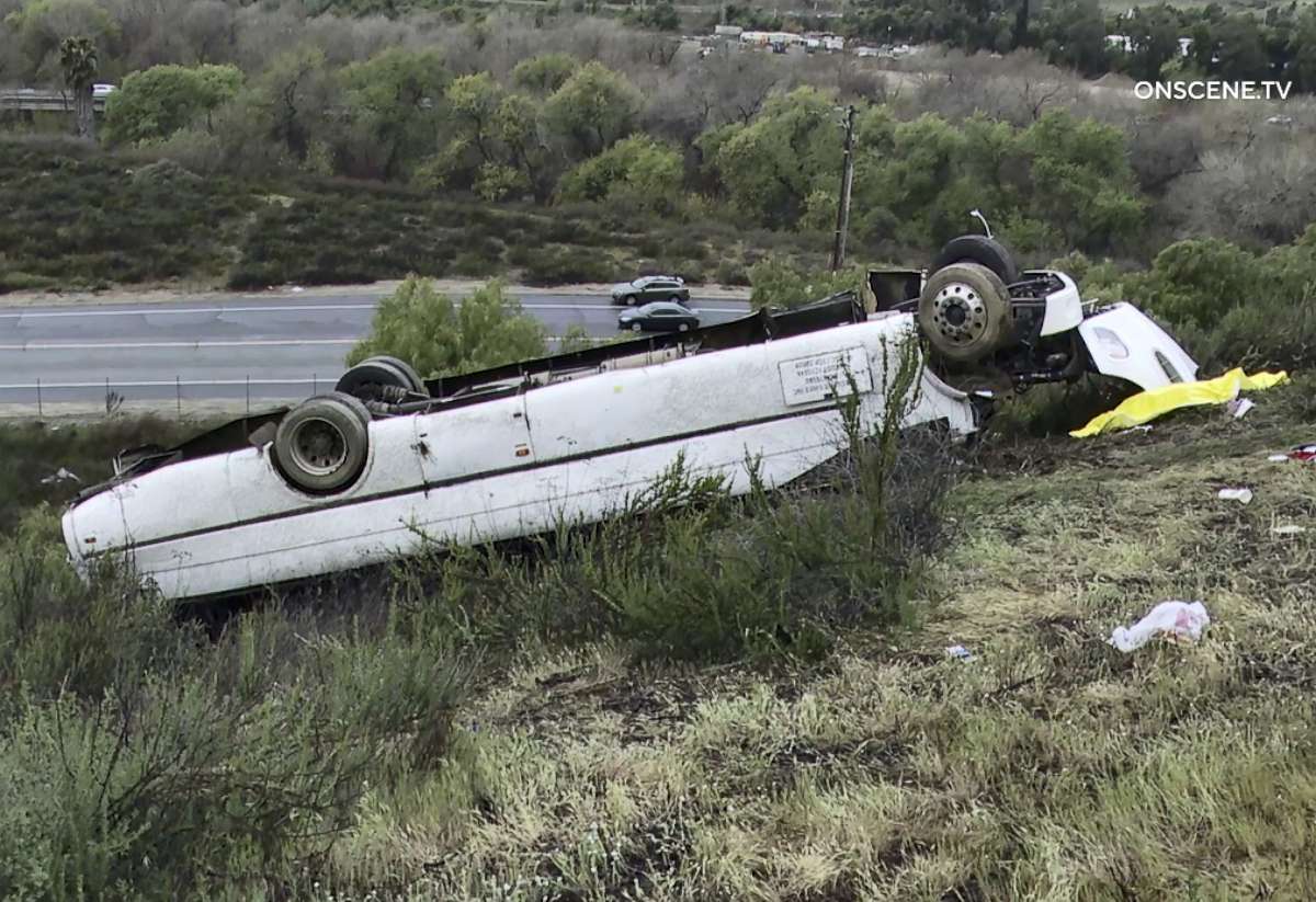 PHOTO: At least three people were killed in a bus rollover Saturday near San Diego.