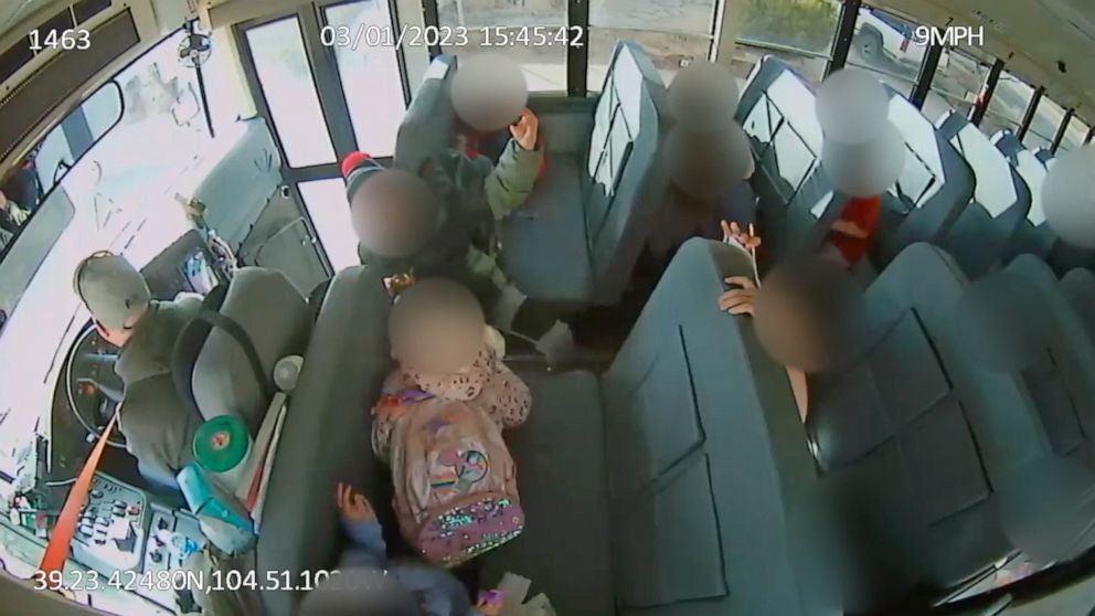 PHOTO: Footage from a Douglas County School District bus shows the driver breaking hard on March 1, 2023.
