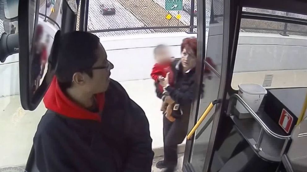 PHOTO: Video shared by the Milwaukee County Transit System shows bus driver Irena Ivic stopping her bus to rescue a crying child that was wandering barefoot down a highway overpass early on Dec. 22, 2018.