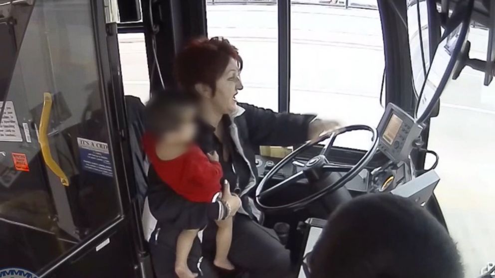 PHOTO: Video shared by the Milwaukee County Transit System shows bus driver Irena Ivic stopping her bus to rescue a crying child that was wandering barefoot down a highway overpass early on Dec. 22, 2018.