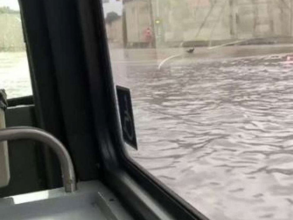 PHOTO: An AC Transit bus in Oakland, Calif., drove through water several feet deep, prompting an investigation by officials, on Thursday, Feb. 14, 2019.