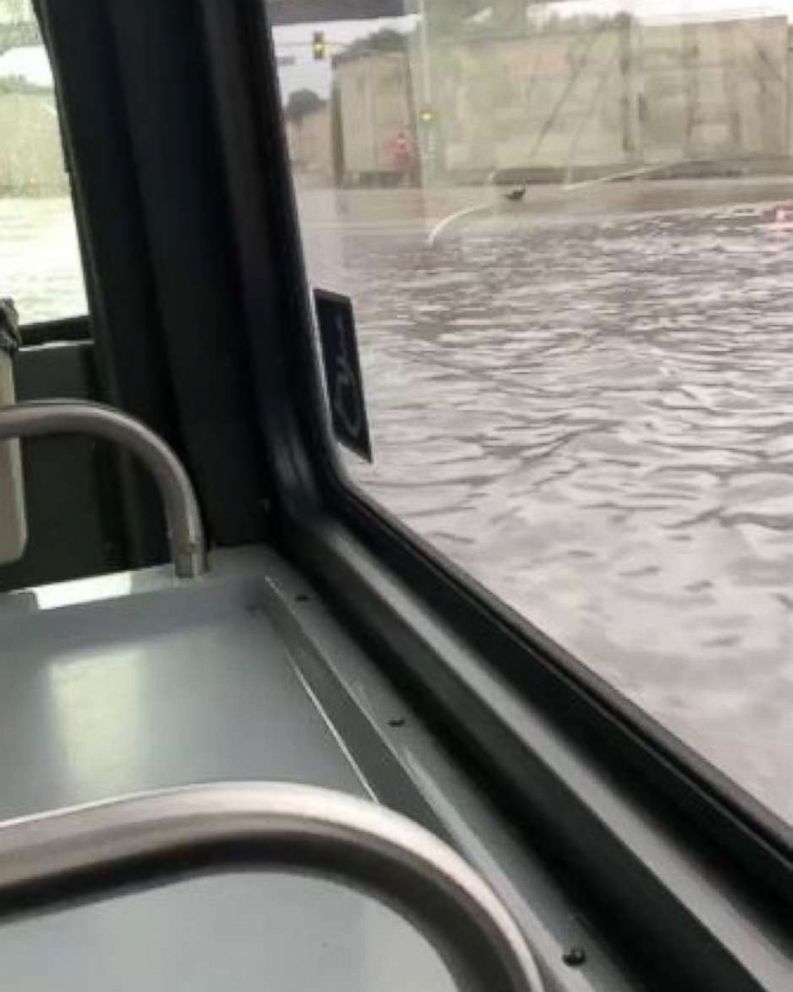 PHOTO: An AC Transit bus in Oakland, Calif., drove through water several feet deep, prompting an investigation by officials, on Thursday, Feb. 14, 2019.