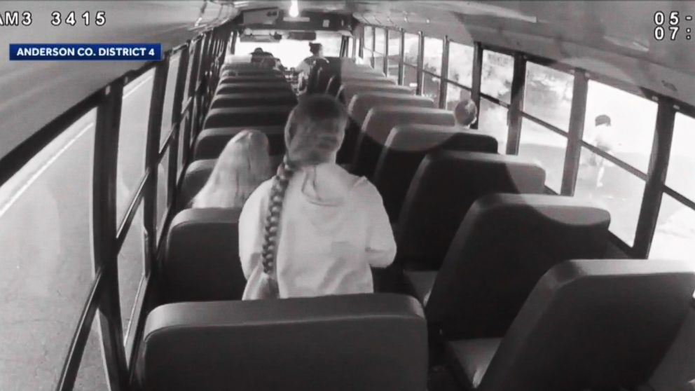 PHOTO: Newly released video from a May incident shows an unnamed Anderson County Sheriff’s Office deputy driving past a parked bus and grazing Pendleton High School student Jordan Reyes.