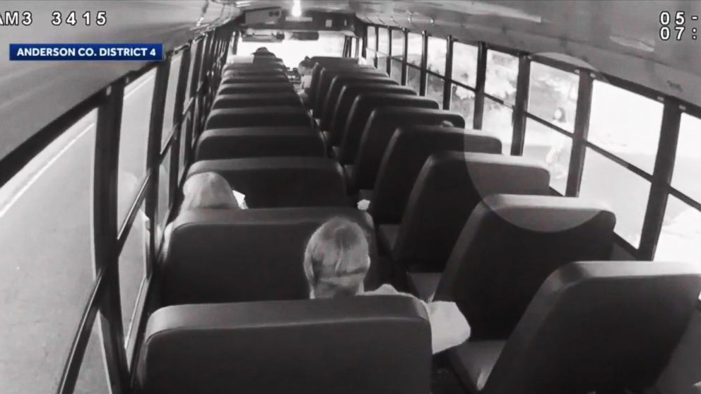 PHOTO: Newly released video from a May incident shows an unnamed Anderson County Sheriff’s Office deputy driving past a parked bus and grazing Pendleton High School student Jordan Reyes.