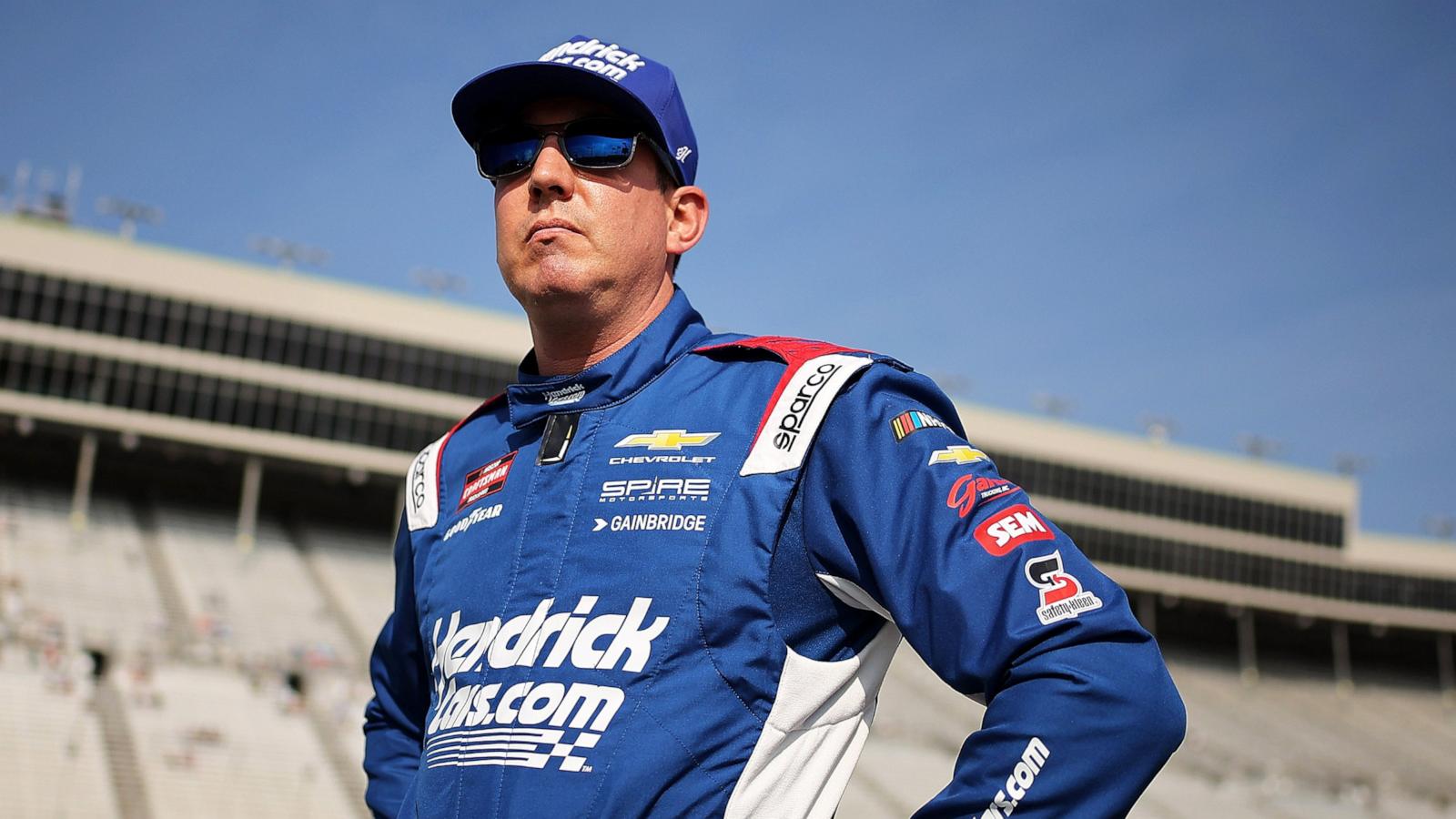 PHOTO: Kyle Busch, driver of the #7 HendrickCars.com Chevrolet, looks on during qualifying for the NASCAR Craftsman Truck Series Fr8 Racing 208 at Echo Park Speedway on Feb. 20, 2026, in Hampton, Georgia.
